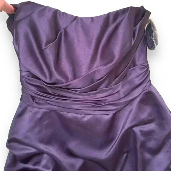 NWT David’s Bridal Strapless Short Bubble Skirt Rouched Waist Lapis/Purple Dress - Picture 9 of 16